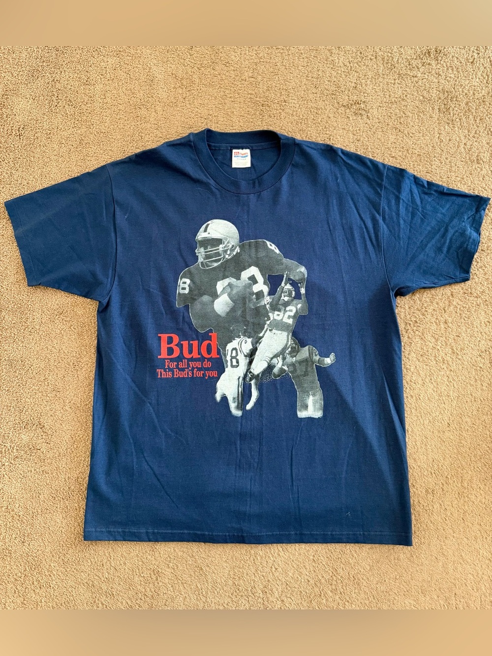 Budweiser Shirt Mens XL Blue Vintage Football Graphic